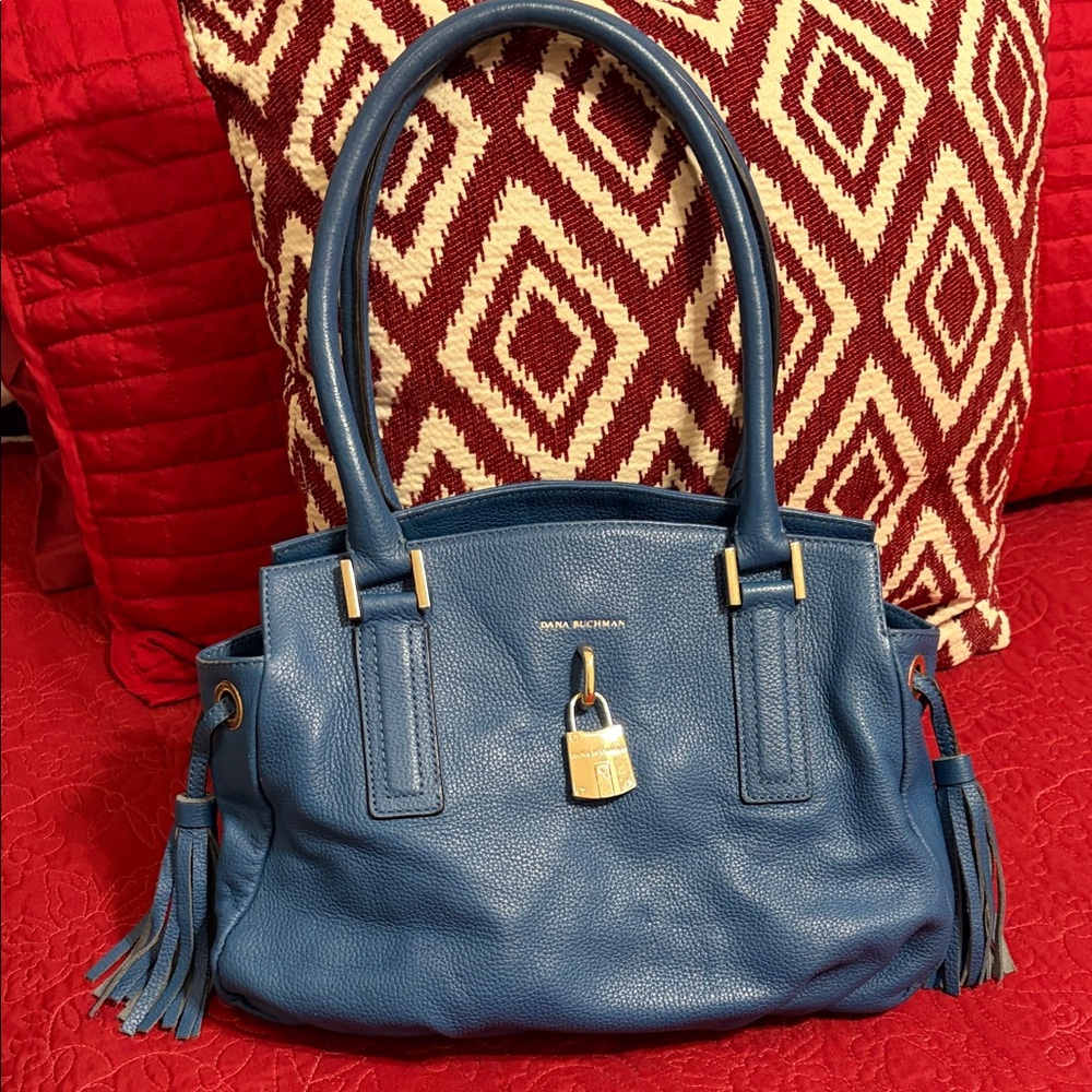 Dana Bachman PreOwned Satchel Shoulder Pebbled leather Blue Bag & Gold Padlock